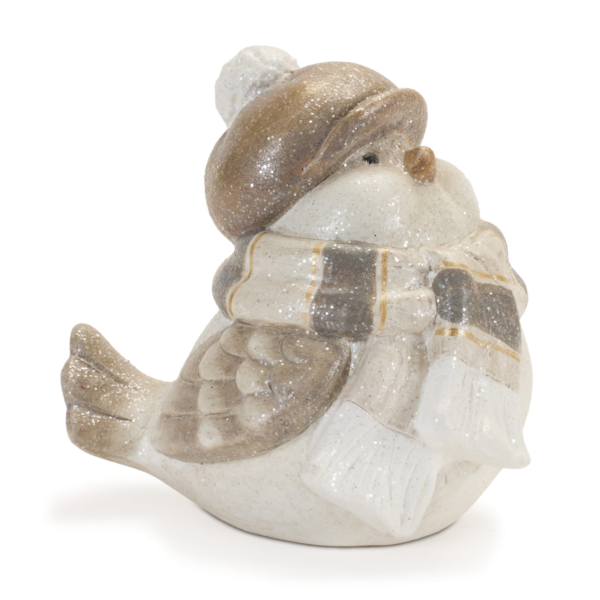 Glittered Winter Bird with Hat Figurines Set